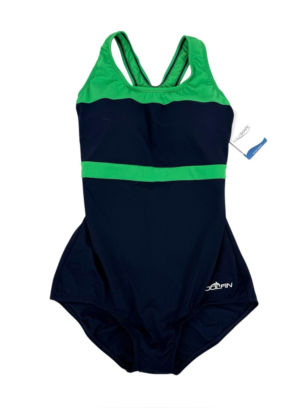 Dolfin Aquashape Conservative Lap Swimsuit Navy Green Modest Womens Size 10 / 36